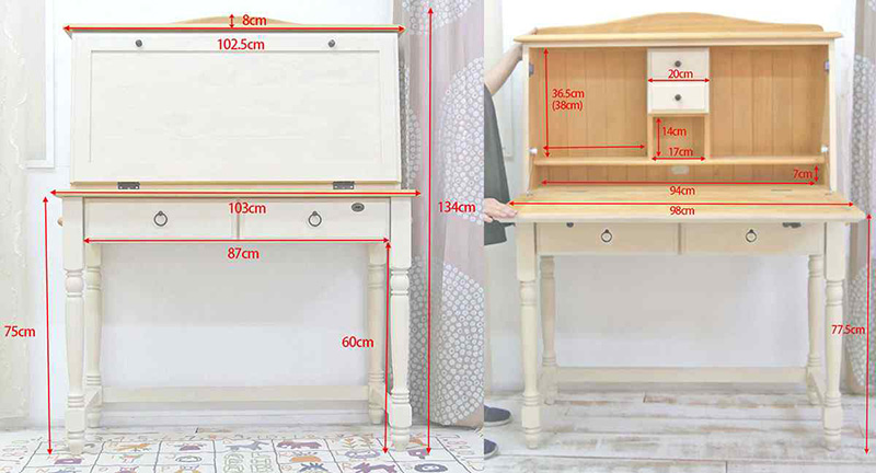 ライティングデスク MW色のサイズ